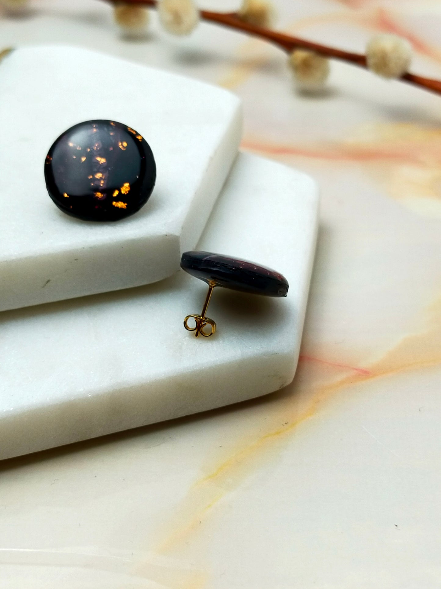 "Poppy" Black & Copper foil Circle Studs