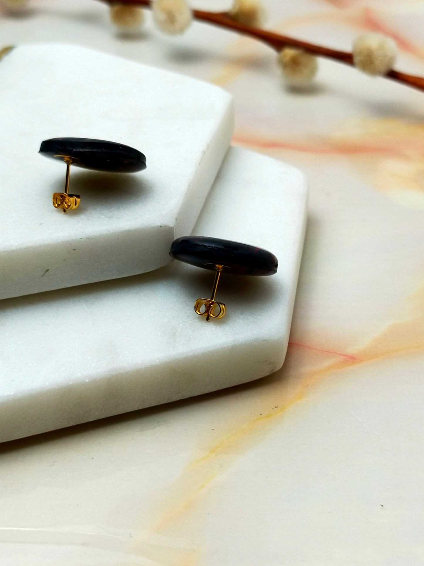 "Poppy" Black & Copper foil Circle Studs