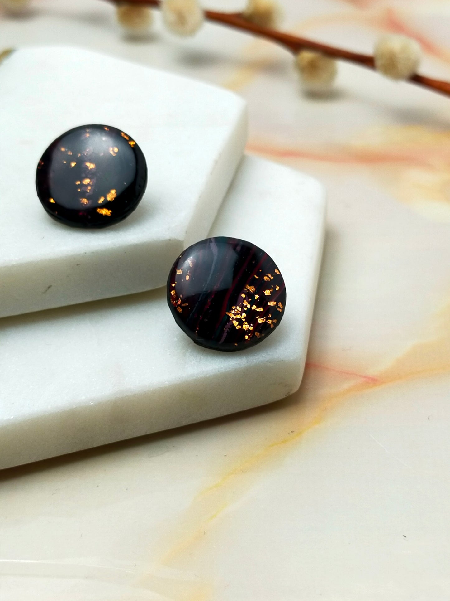 "Poppy" Black & Copper foil Circle Studs
