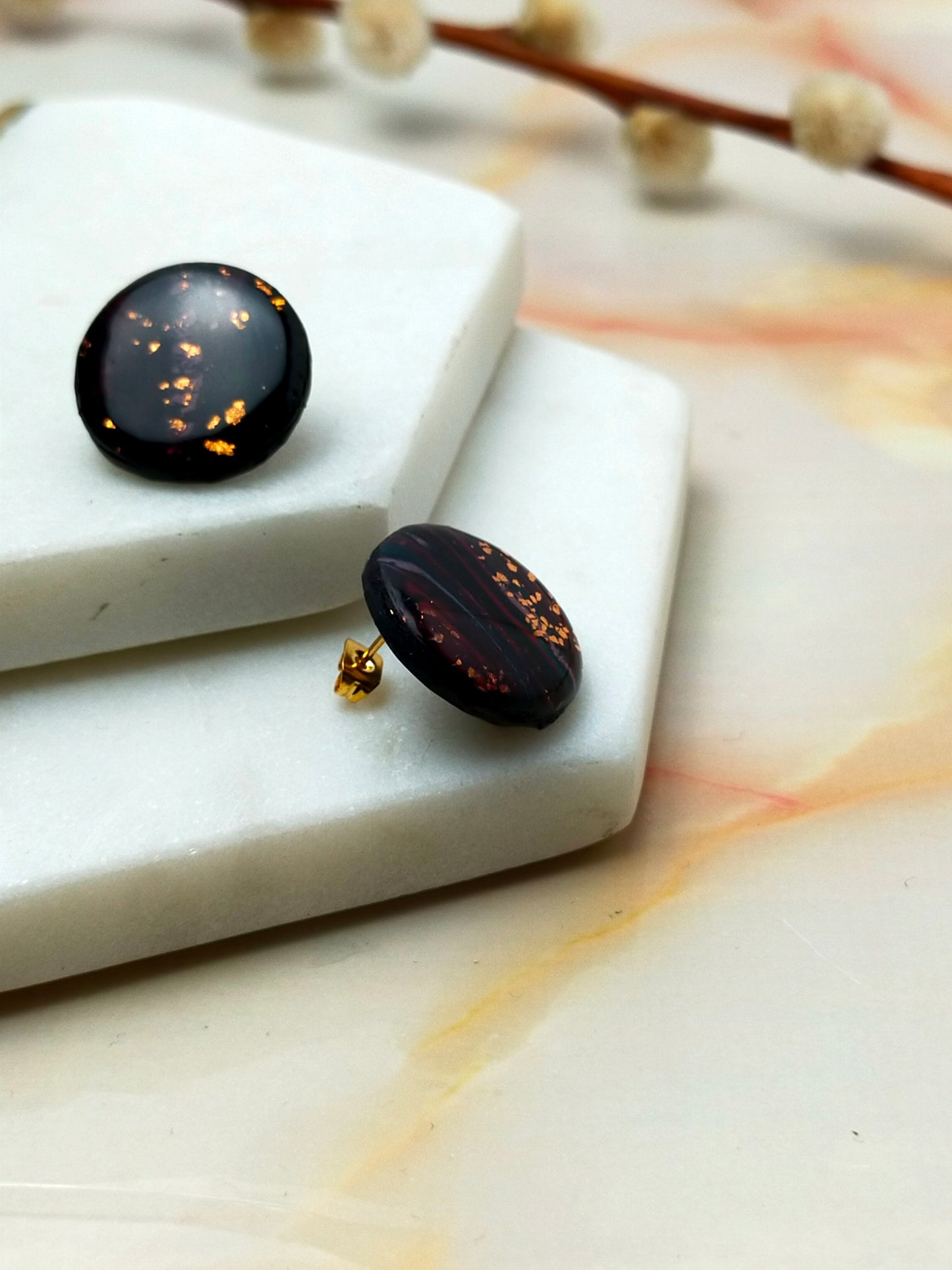 "Poppy" Black & Copper foil Circle Studs