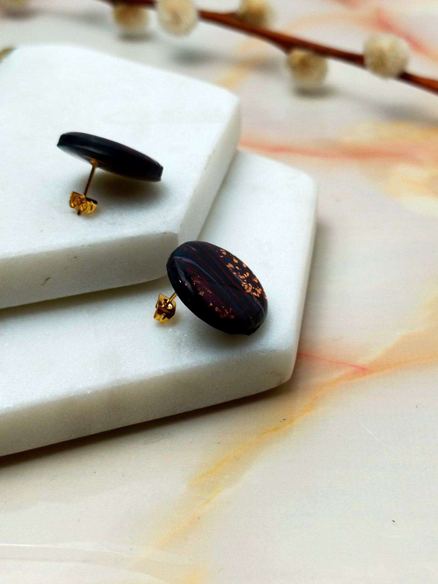 "Poppy" Black & Copper foil Circle Studs