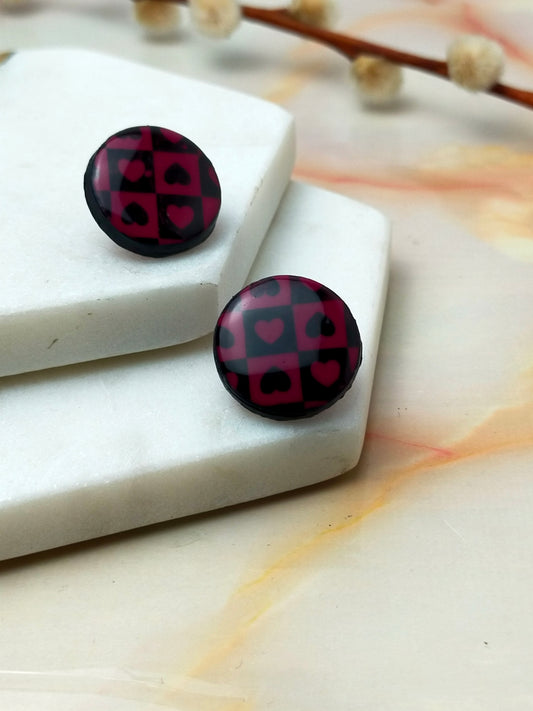 "Poppy" Checkmate Wine & Black Studs