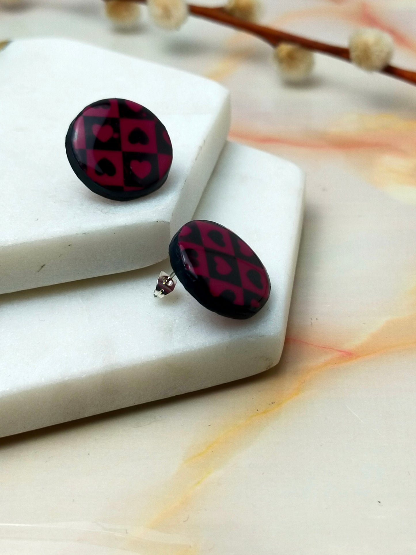 "Poppy" Checkmate Wine & Black Studs