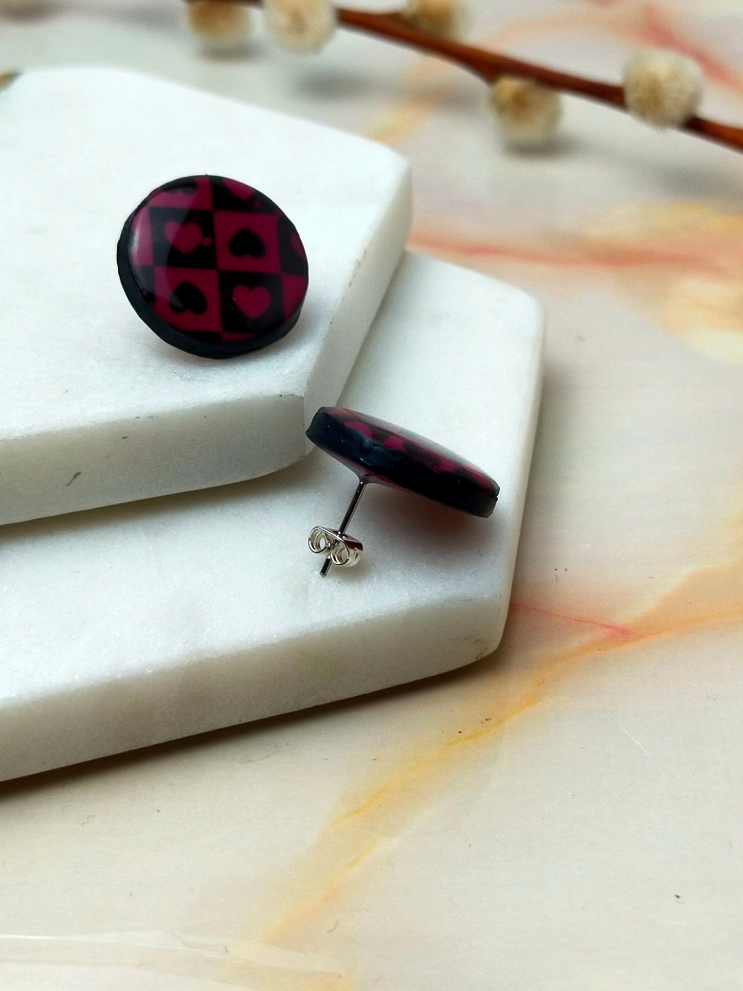 "Poppy" Checkmate Wine & Black Studs