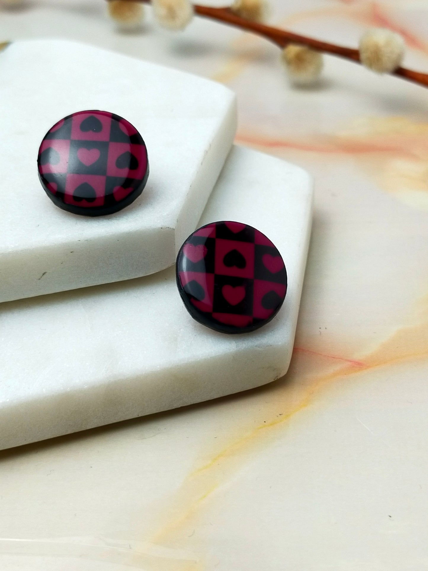 "Poppy" Checkmate Wine & Black Studs