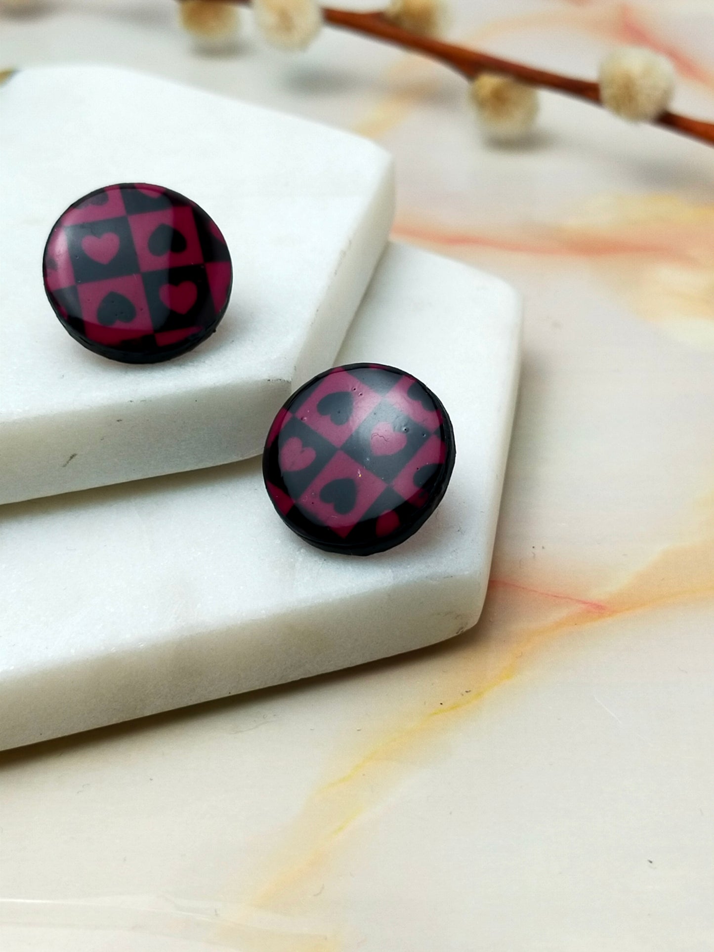"Poppy" Checkmate Wine & Black Studs