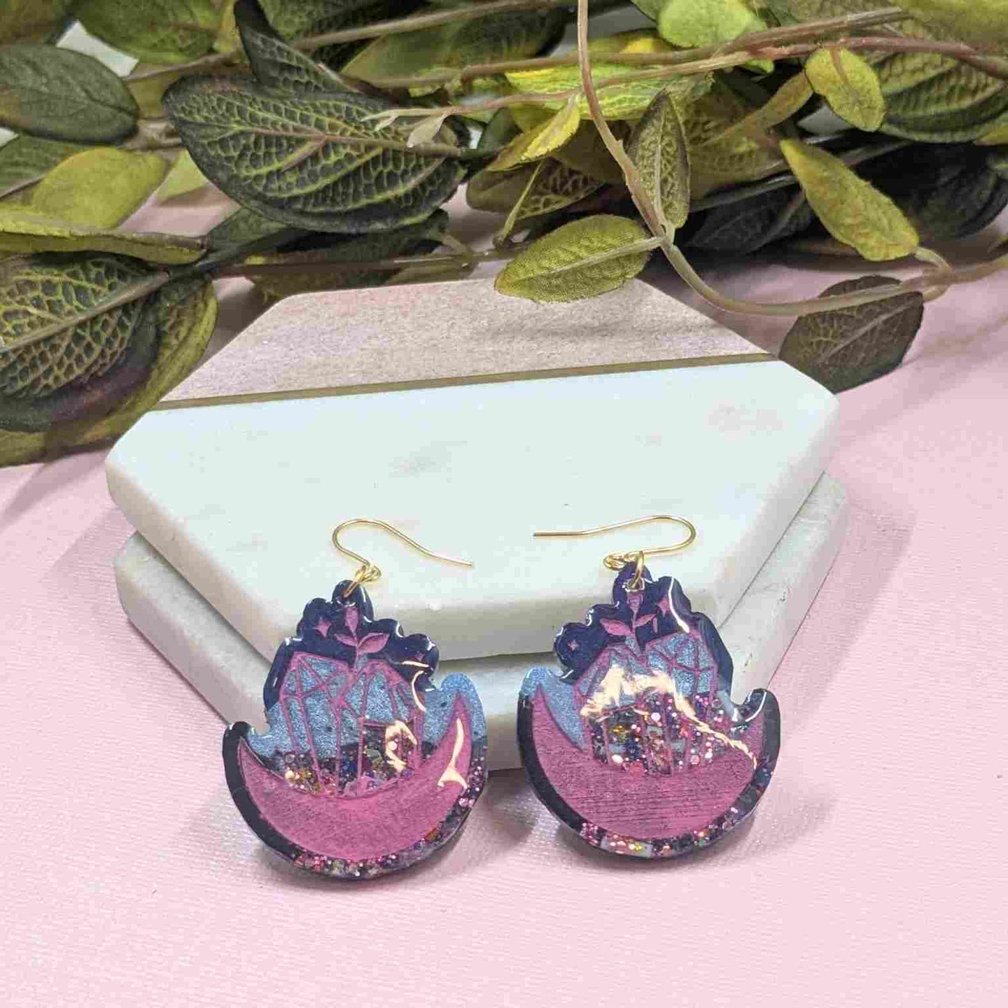 Portia Resin Multi Glitter Crystal with Moon Resin Dangle Earrings
