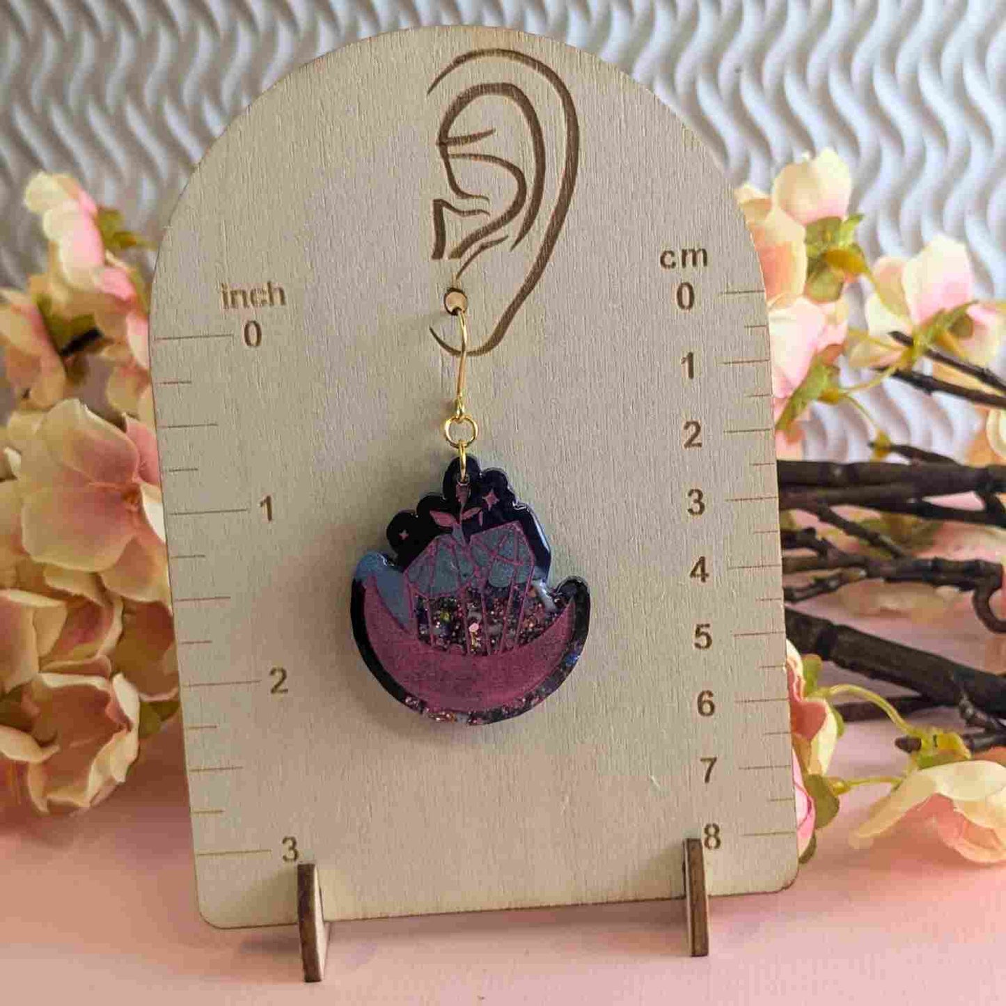 Portia Resin Multi Glitter Crystal with Moon Resin Dangle Earrings