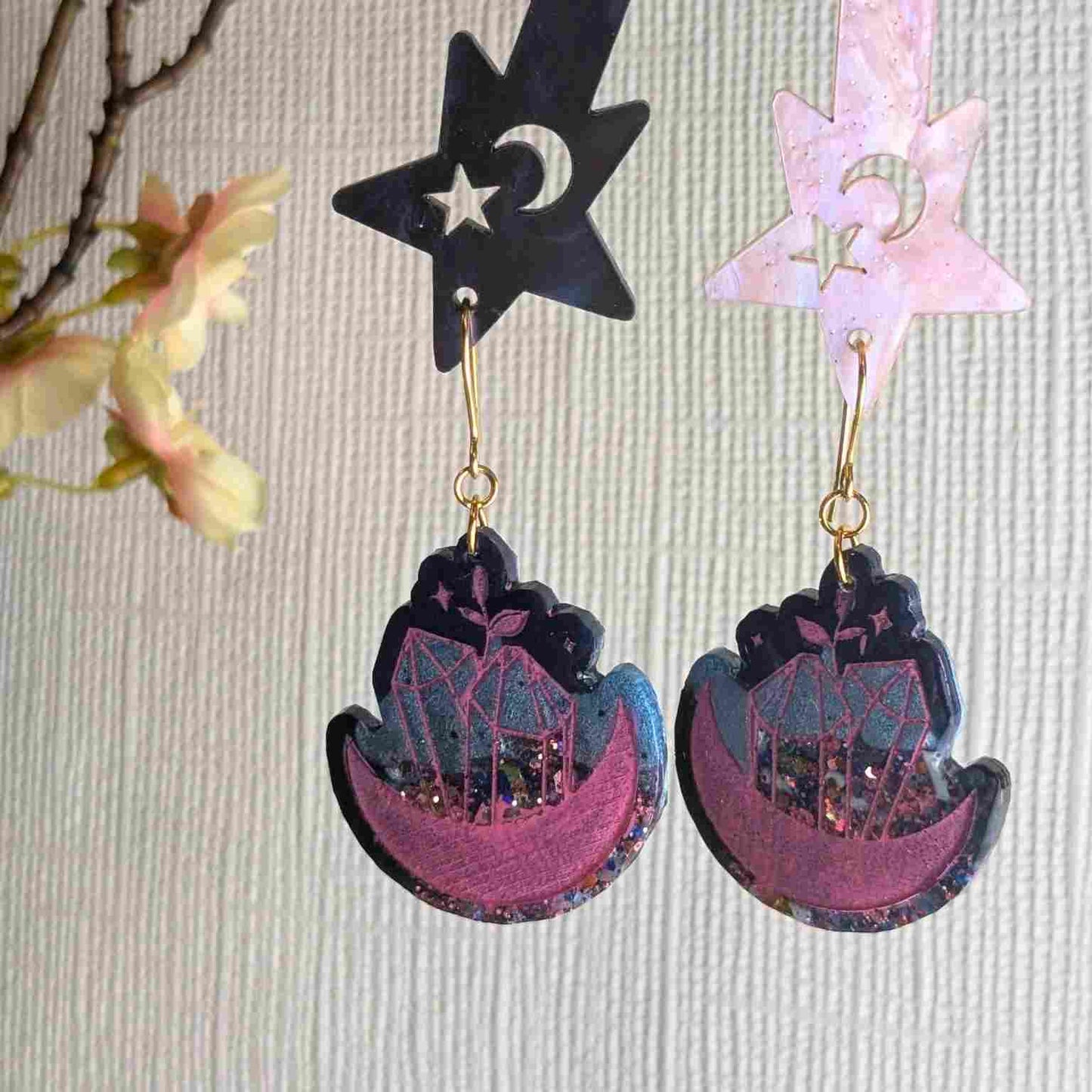 Portia Resin Multi Glitter Crystal with Moon Resin Dangle Earrings