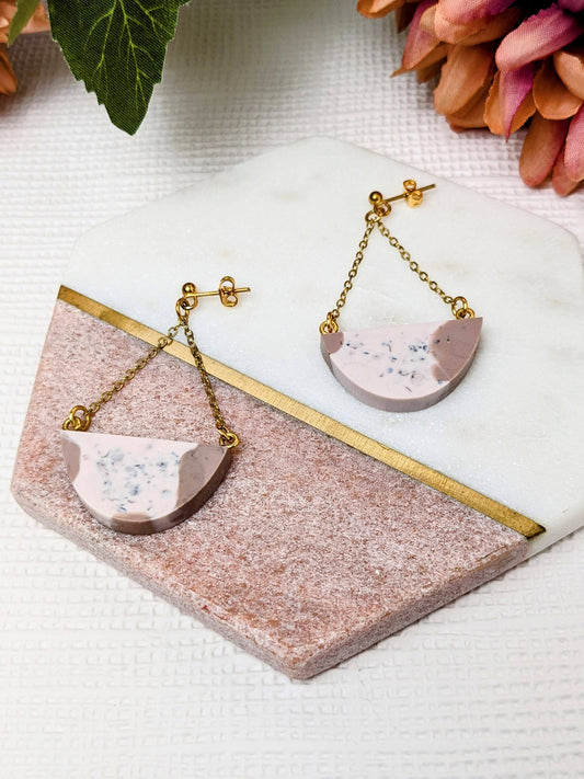 Half Circle Chain Cream & Beige Resin Dangle Earrings