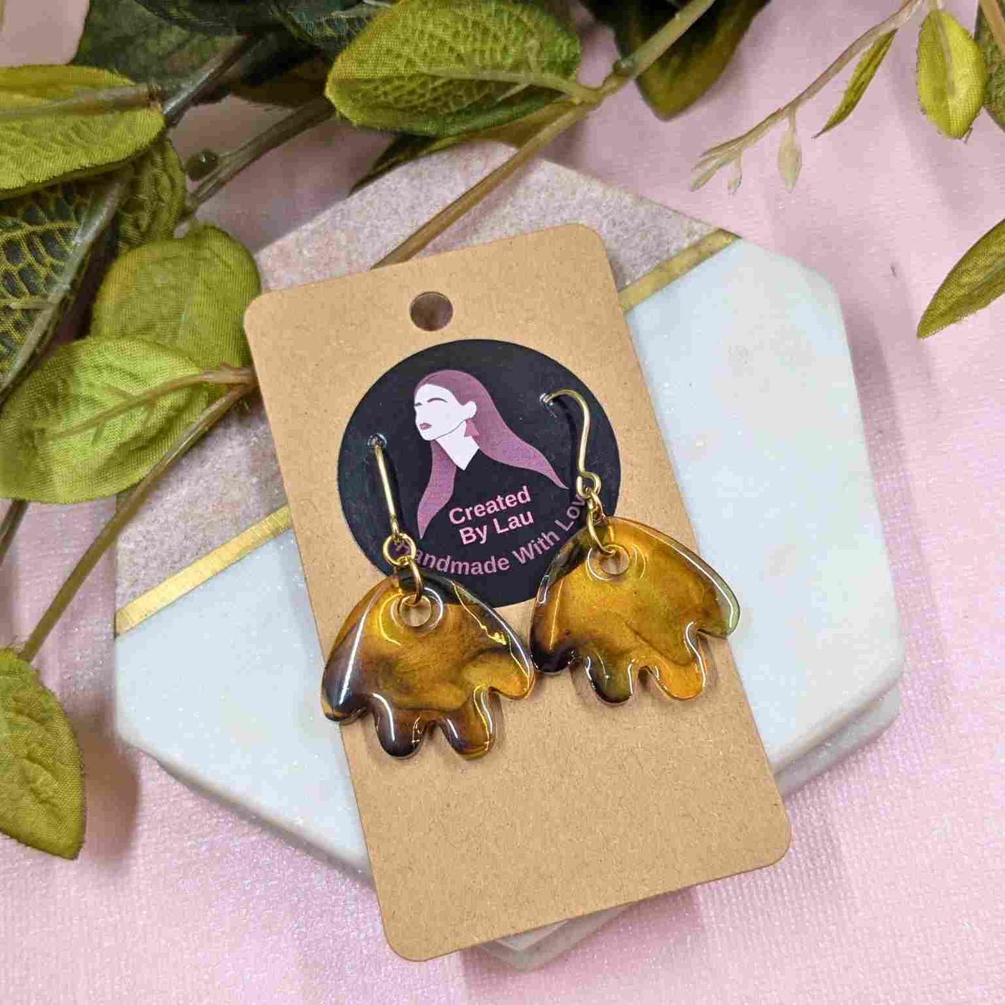 Renee Tortoiseshell Petal Dangle Earrings - Handmade Resin UK