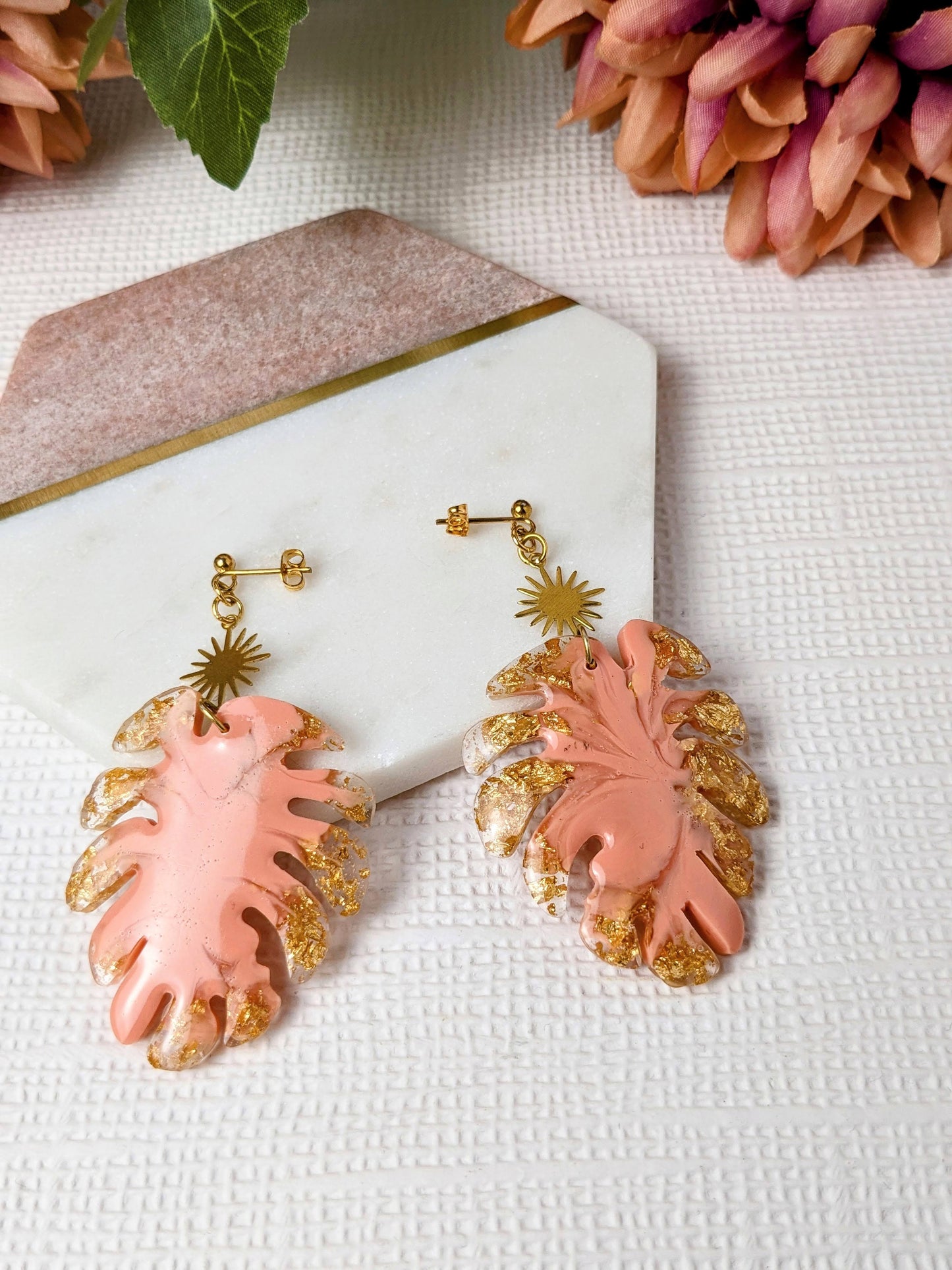 "Rory" Sun Leaf Statement Resin Dangle Earrings