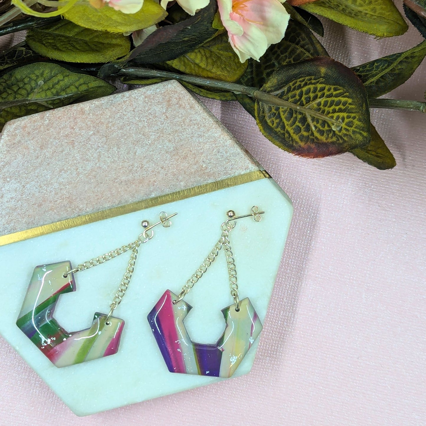 Dana Abstract Hex Polymer Clay Dangles - Handmade Earrings Yorkshire