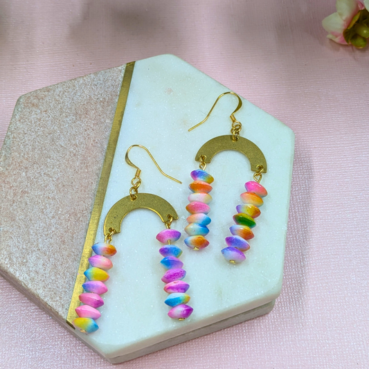 "Gigi" Recycled Bead Multi Coloured with Brass Arch Charm