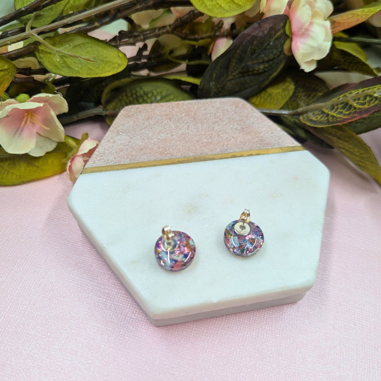 "Kristen" Mermaid Multi Glitter Resin Stud Earrings
