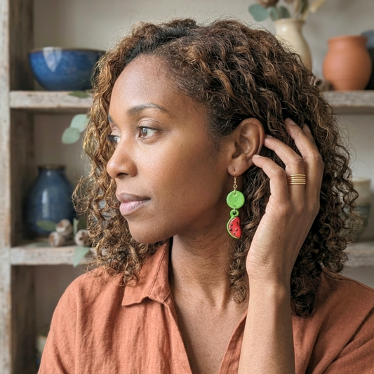 Melora Green Resin Circle & Glass Watermelon Charm Earrings | Tutti Fruity Collection by Created By Lau