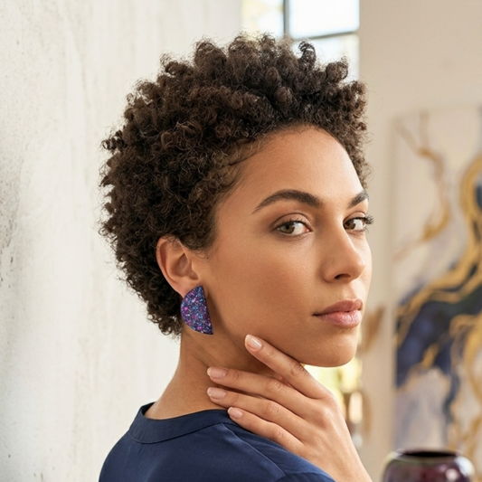 Raelynn Half Circle Glitter Resin Clip-On Earrings | Modern Jewellery by Created By Lau