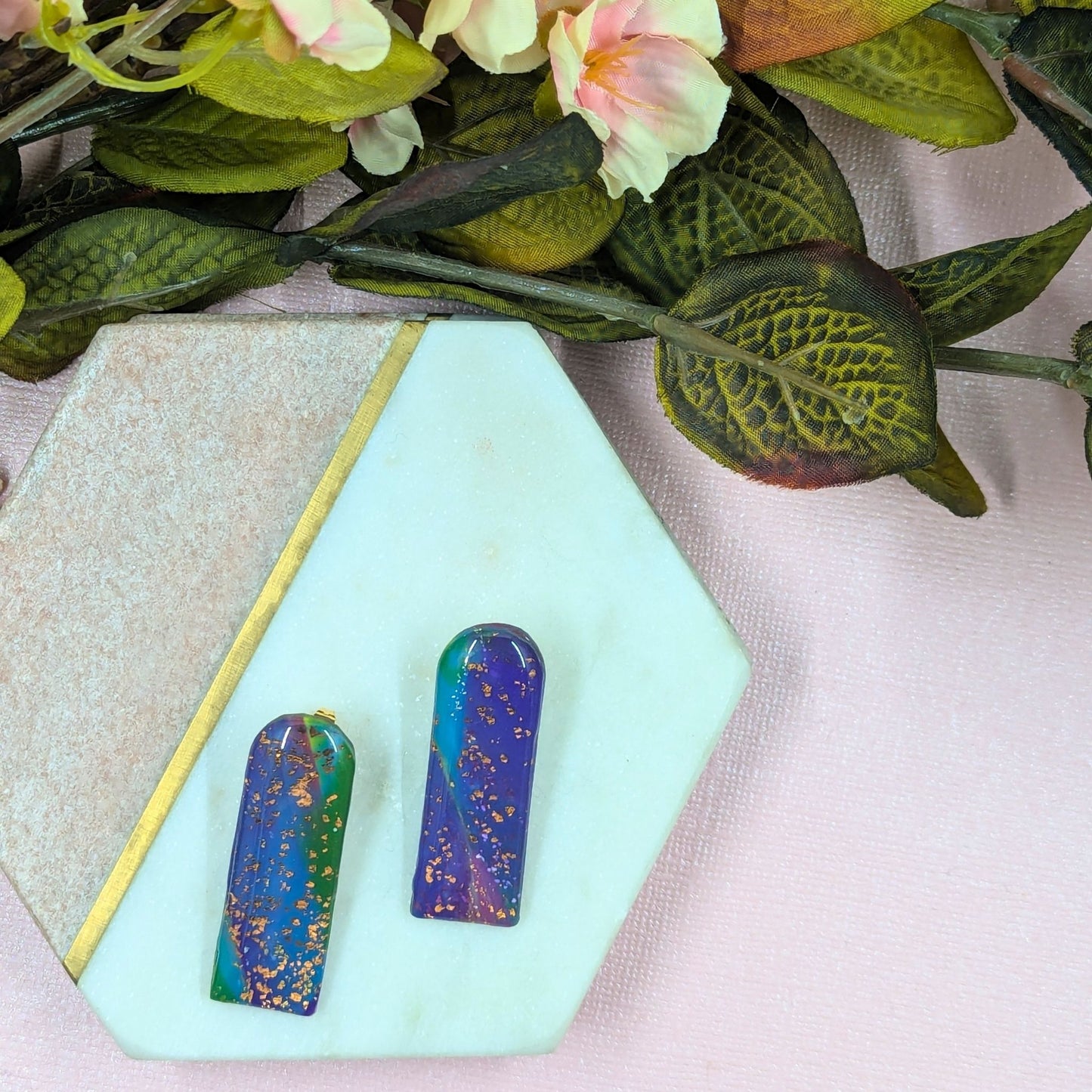 "Reba" Abstract Long Arch Polymer Clay Stud Earrings