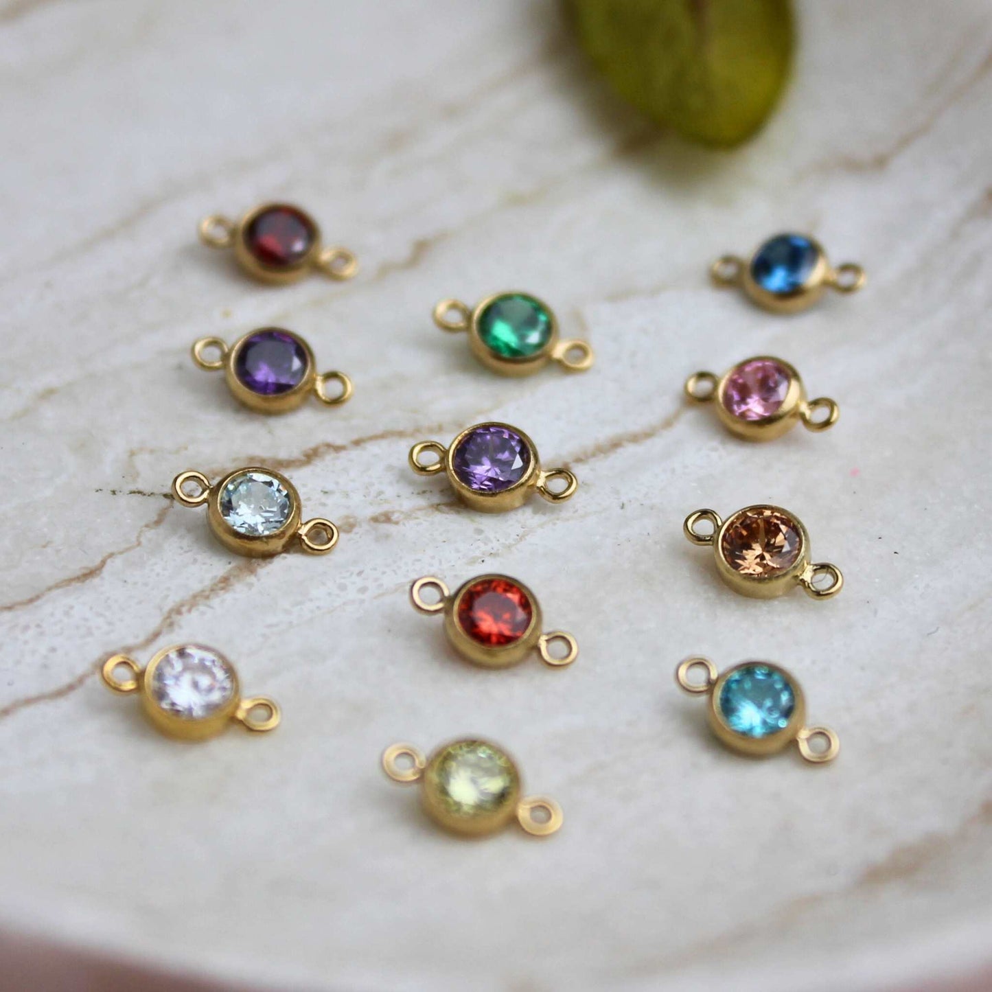 Birthstone 4mm Cubic Zirconia Connector Charm