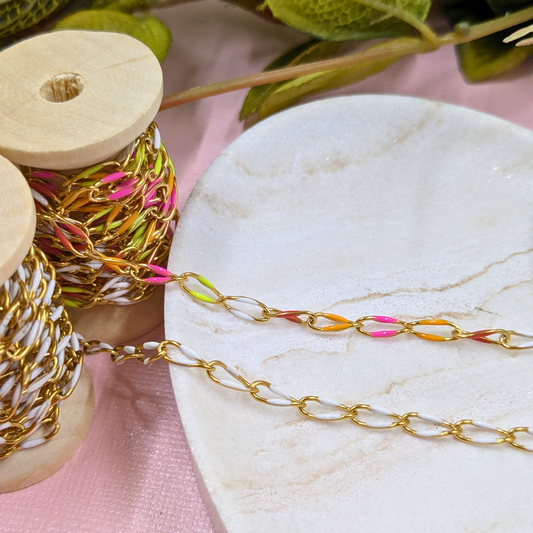 "Kingston" Stainless Steel Enamel Chain in Gold with Multi Enamel and Gold with White Enamel