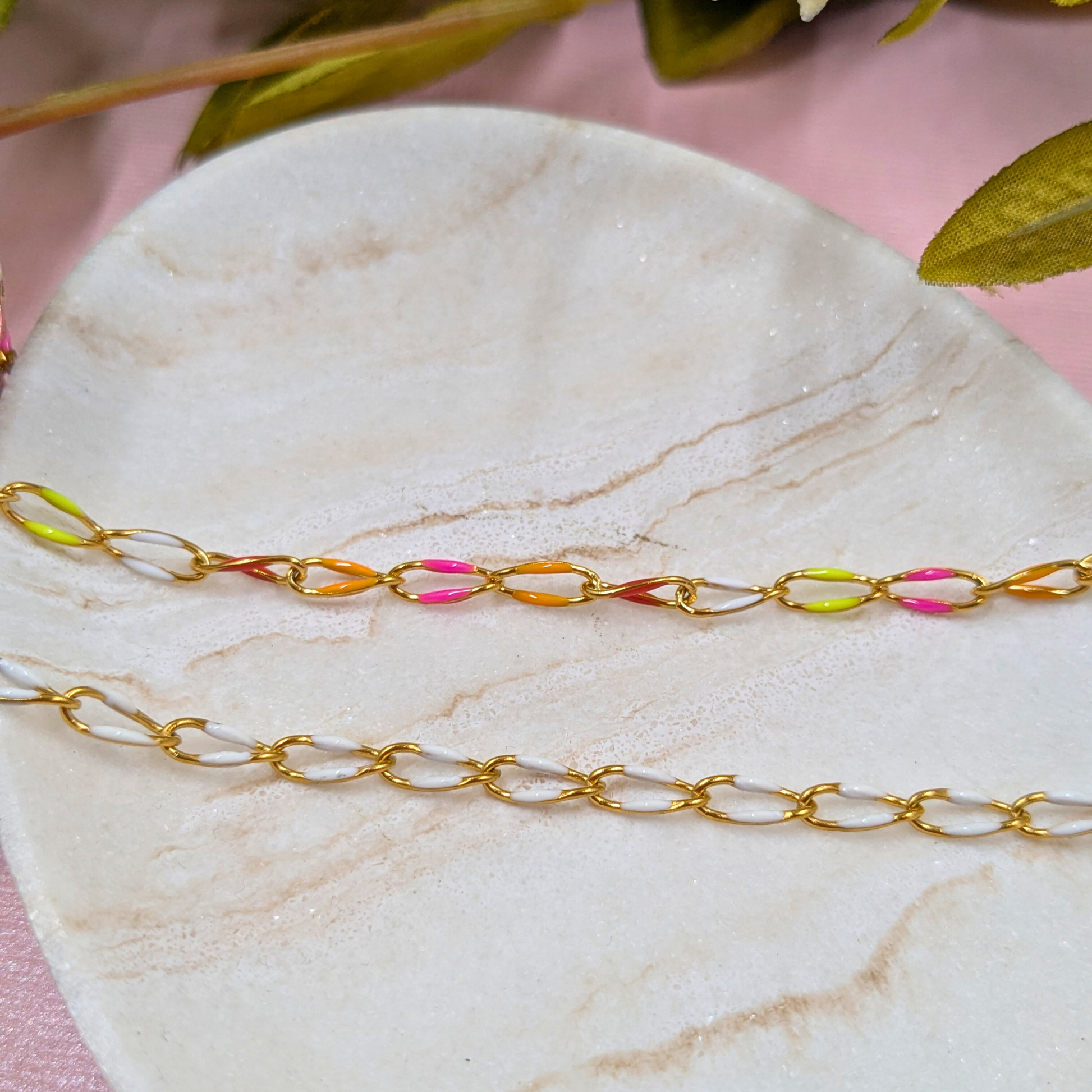"Kingston" Stainless Steel Enamel Chain in Gold with Multi Enamel and Gold with White Enamel