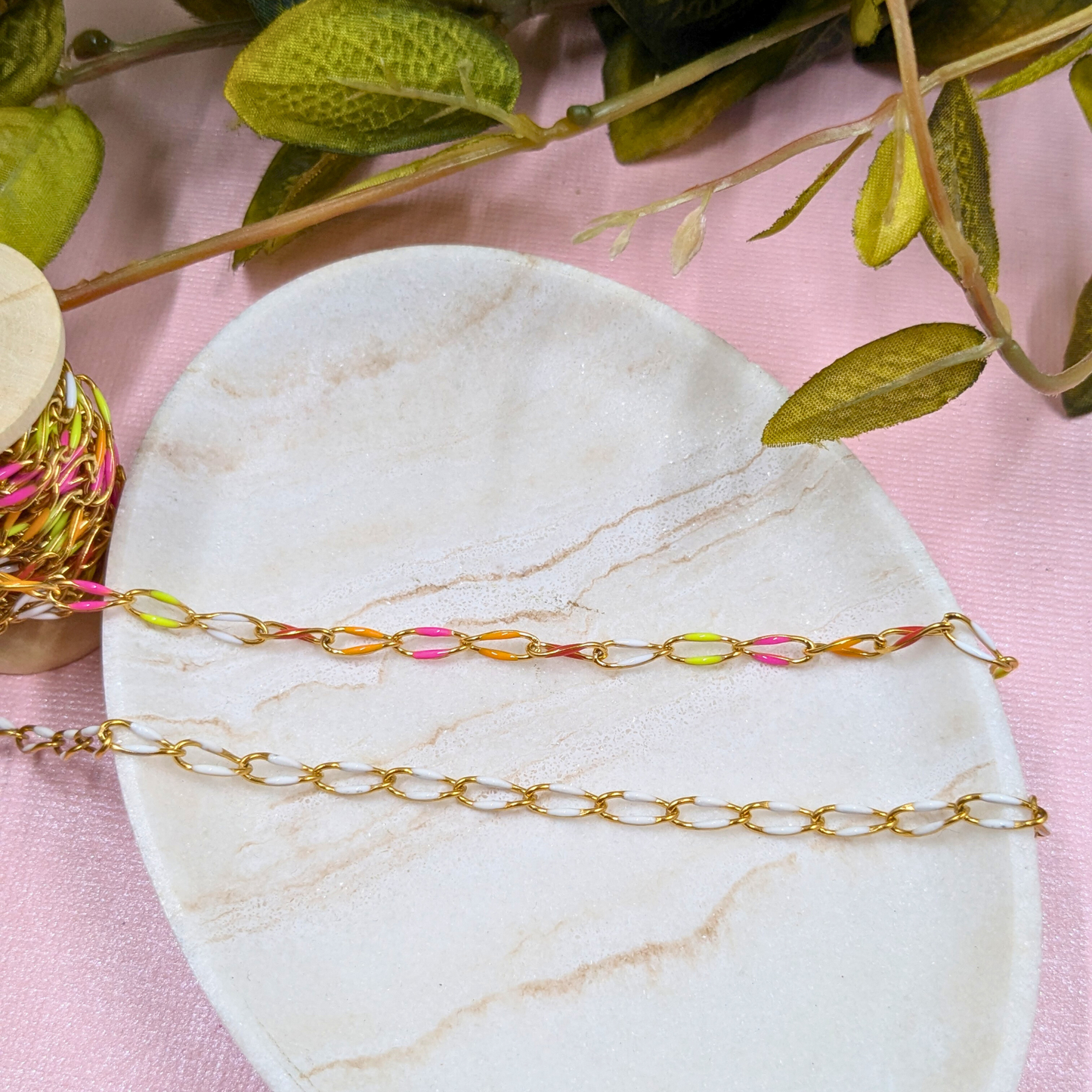 "Kingston" Stainless Steel Enamel Chain in Gold with Multi Enamel and Gold with White Enamel