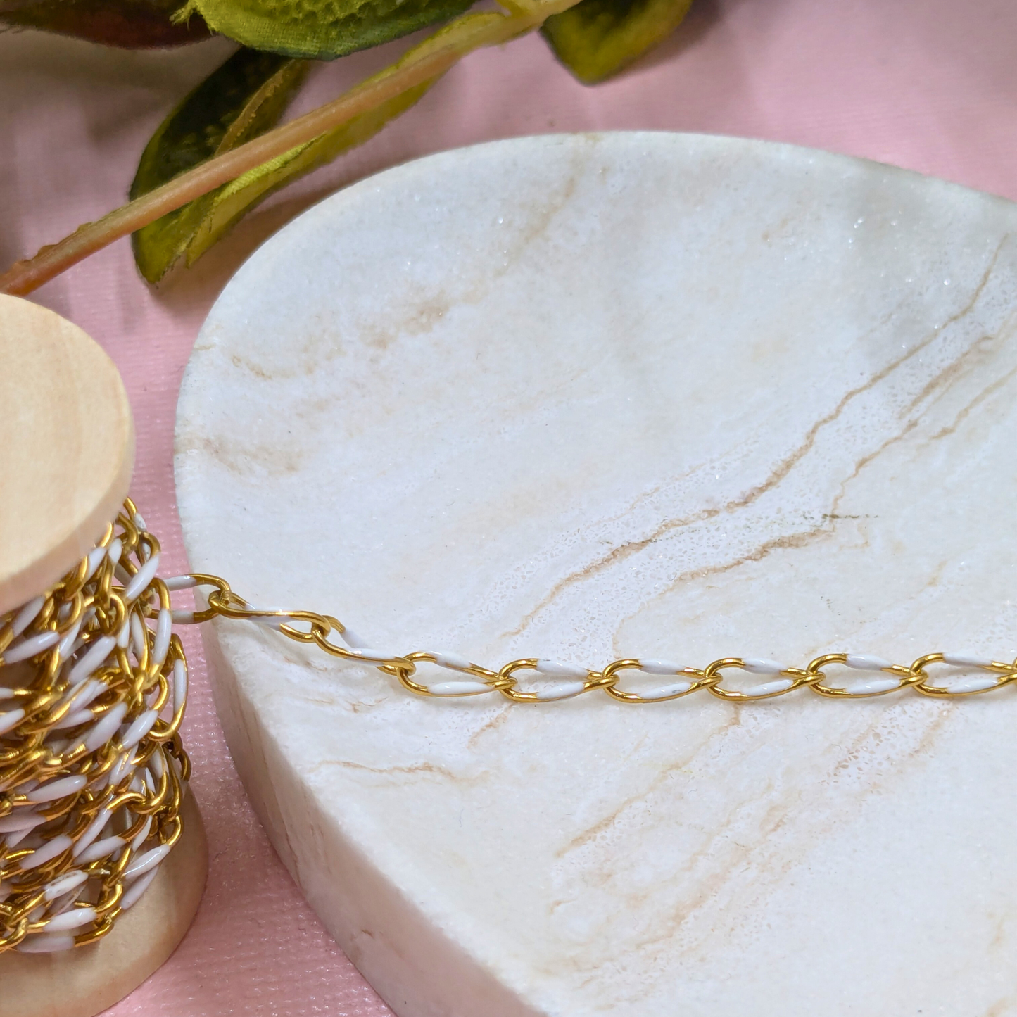 "Kingston" Stainless Steel Enamel Chain in Gold with White Enamel