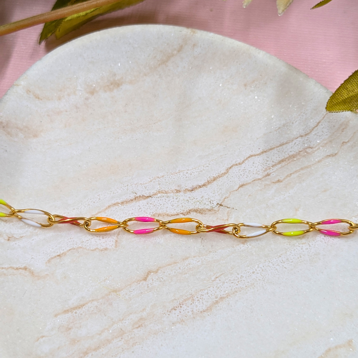 "Kingston" Stainless Steel Enamel Chain in Gold with Multi Enamel
