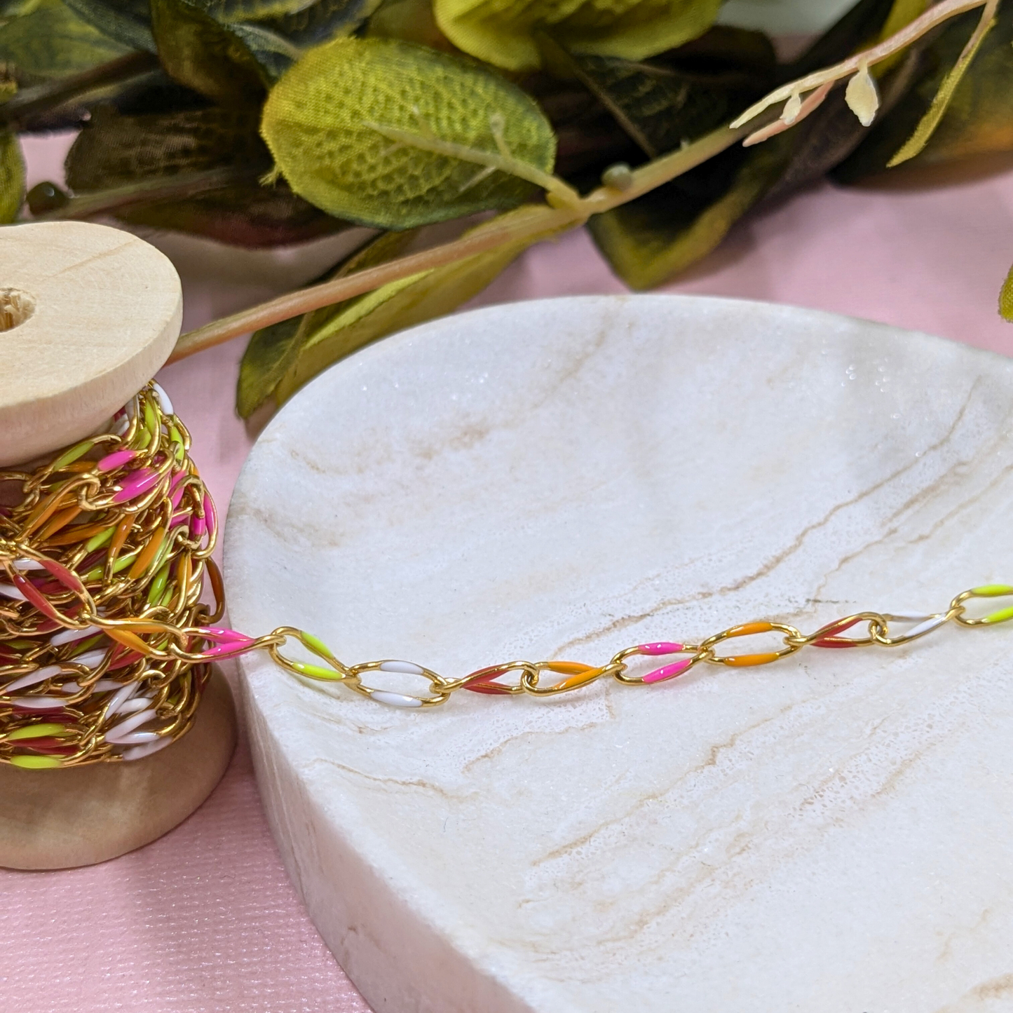 "Kingston" Stainless Steel Enamel Chain in Gold with Multi Enamel