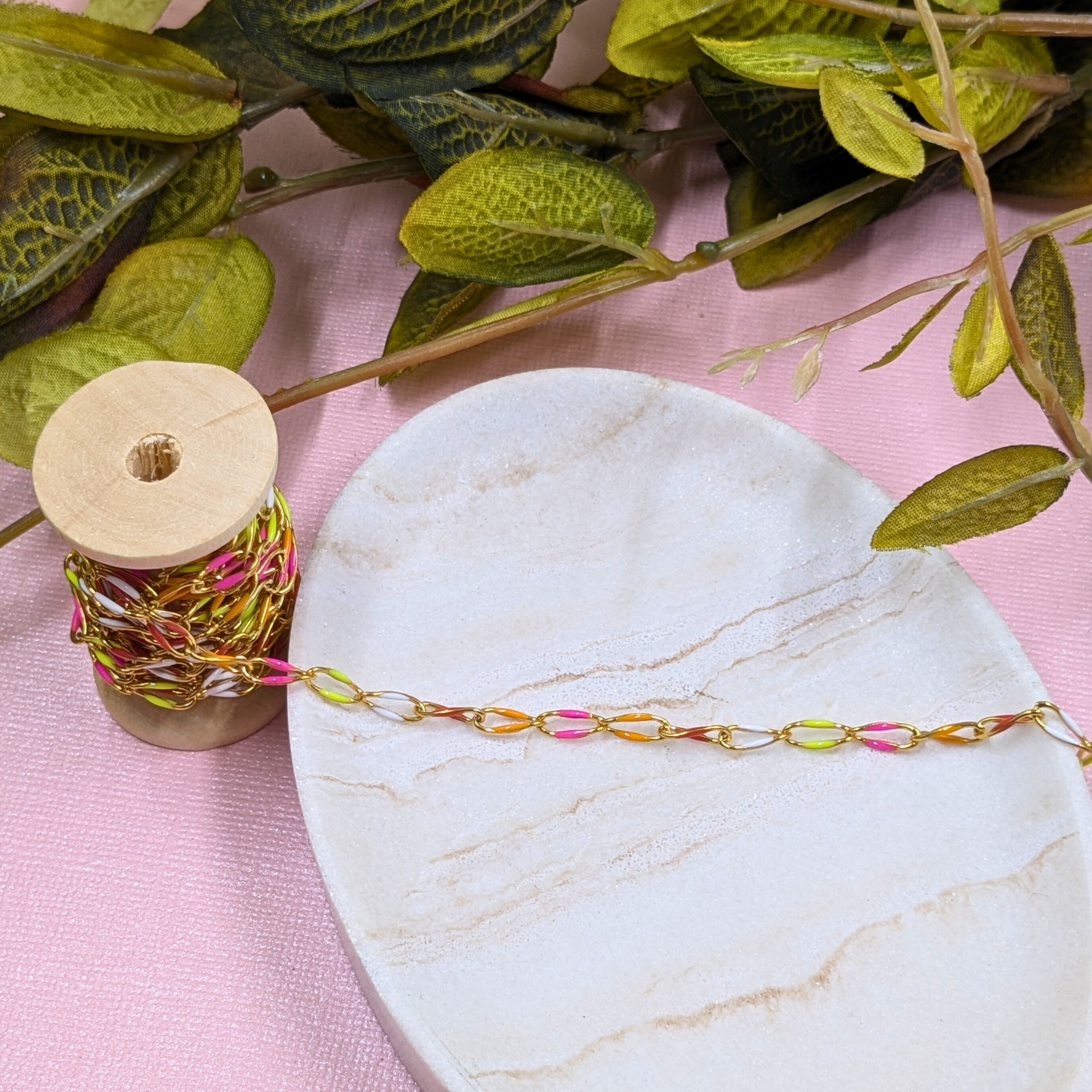 "Kingston" Stainless Steel Enamel Chain in Gold with Multi Ename