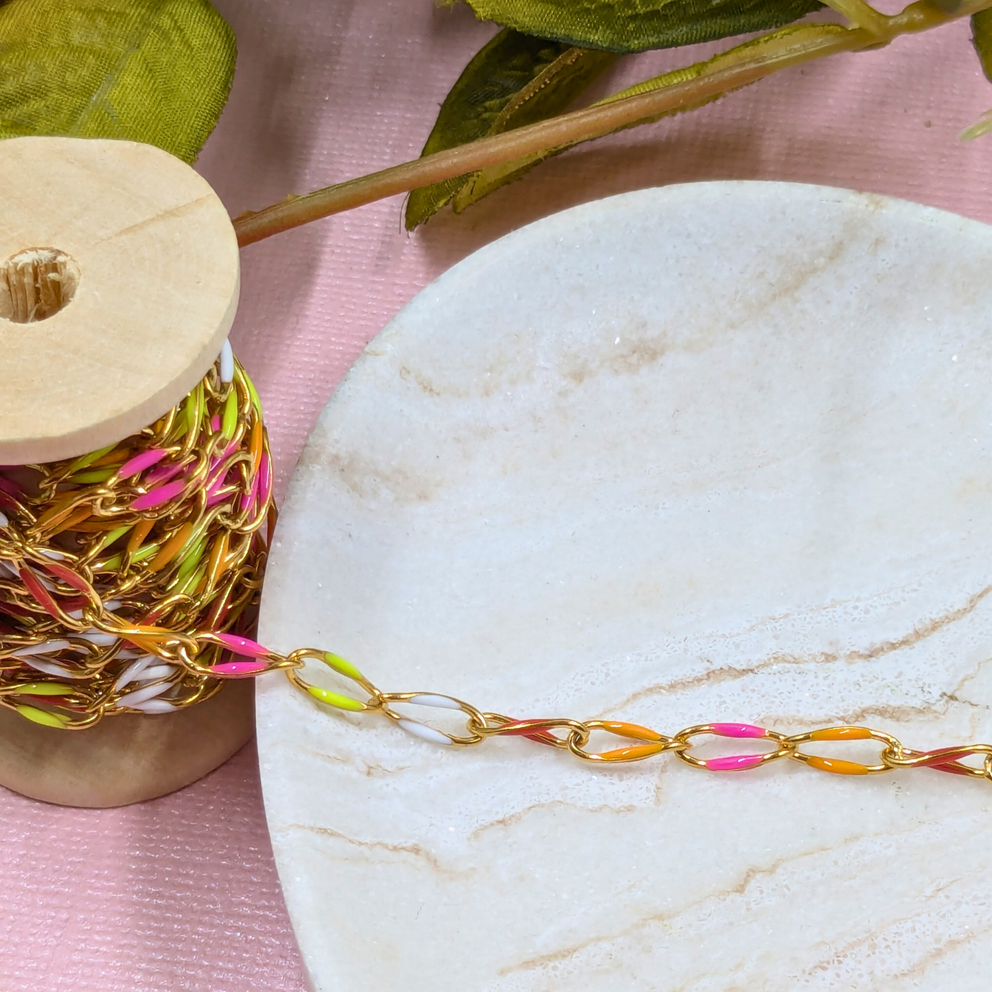 "Kingston" Stainless Steel Enamel Chain in Gold with Multi Enamel