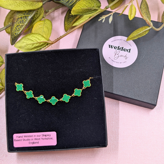 "Lyon" Gold Green Clover Bracelet - Welded Bonds Ready-to-Wear