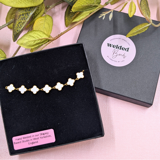 "Lyon" Gold White Clover Bracelet - Welded Bonds Ready-to-Wear