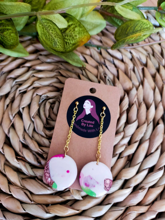 Chain Drop Circle No Waste Resin Dangle Earrings on a branded Created By Lau earring card.