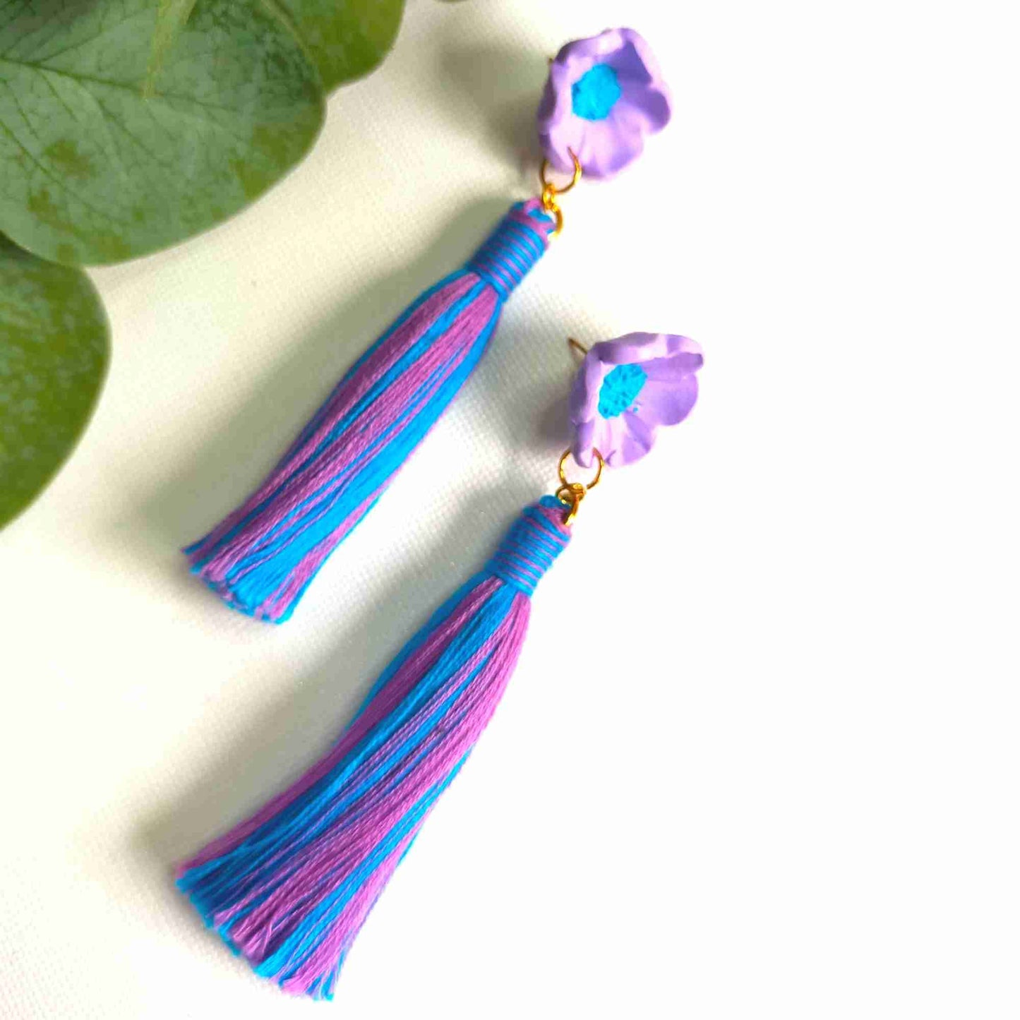 "Blossom" Purple Blue Mix Flower Polymer Clay Tassel