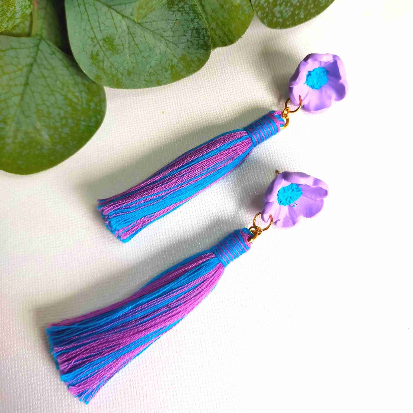 "Blossom" Purple Blue Mix Flower Polymer Clay Tassel