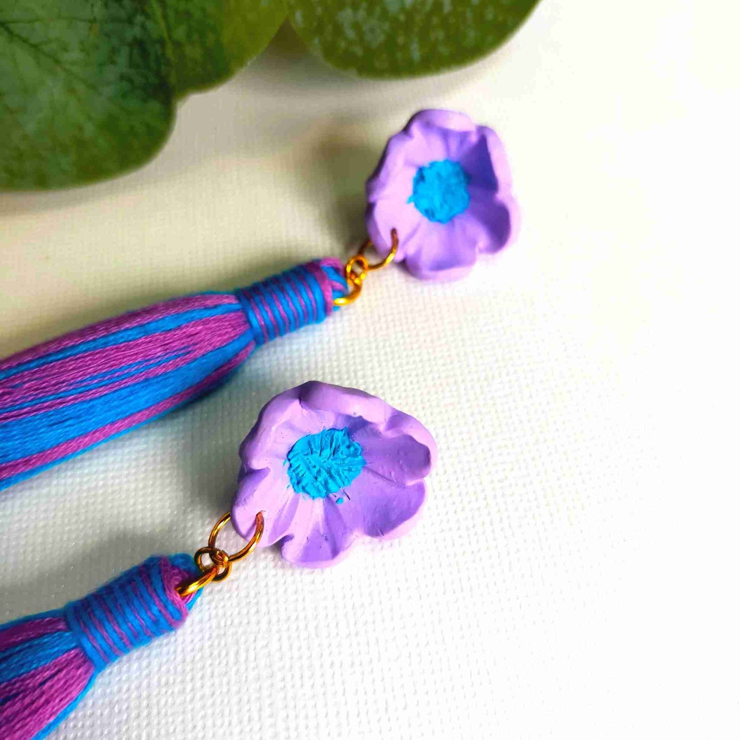 "Blossom" Purple Blue Mix Flower Polymer Clay Tassel