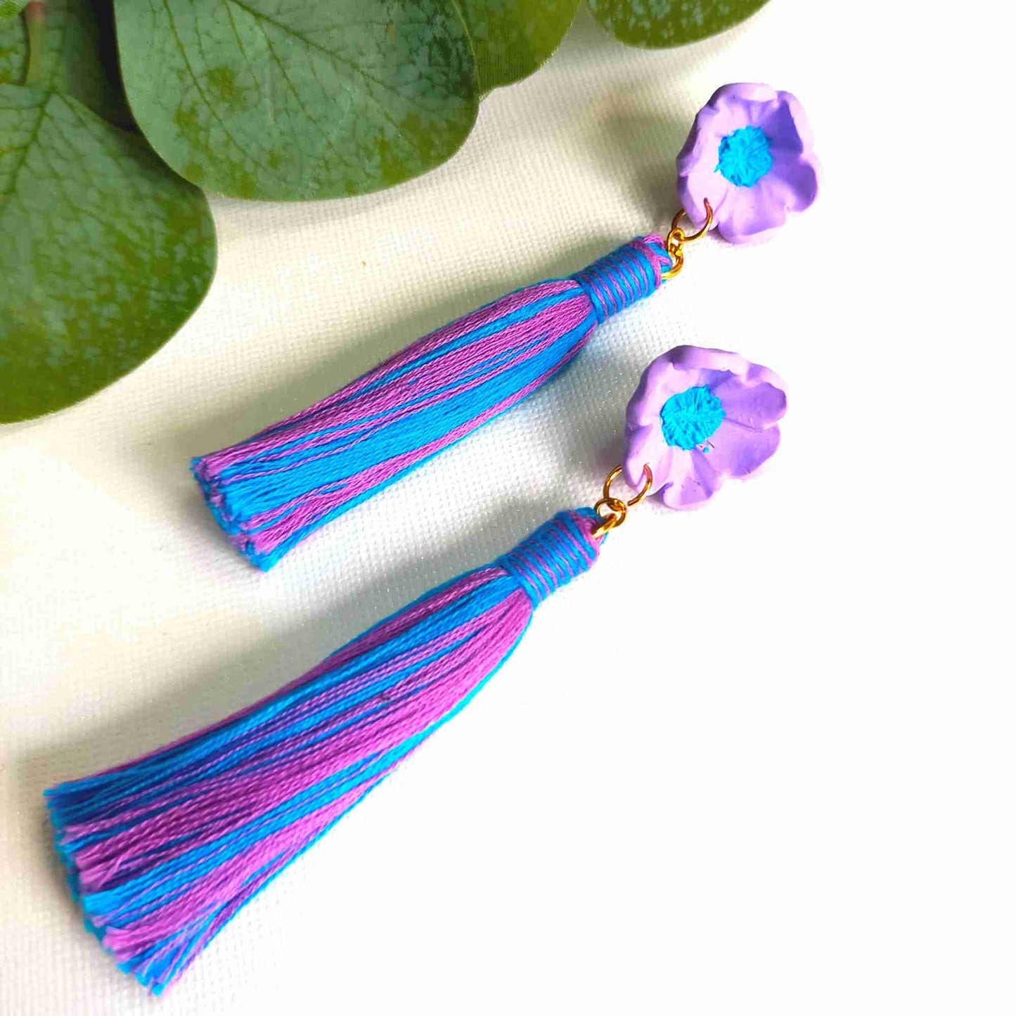 "Blossom" Purple Blue Mix Flower Polymer Clay Tassel