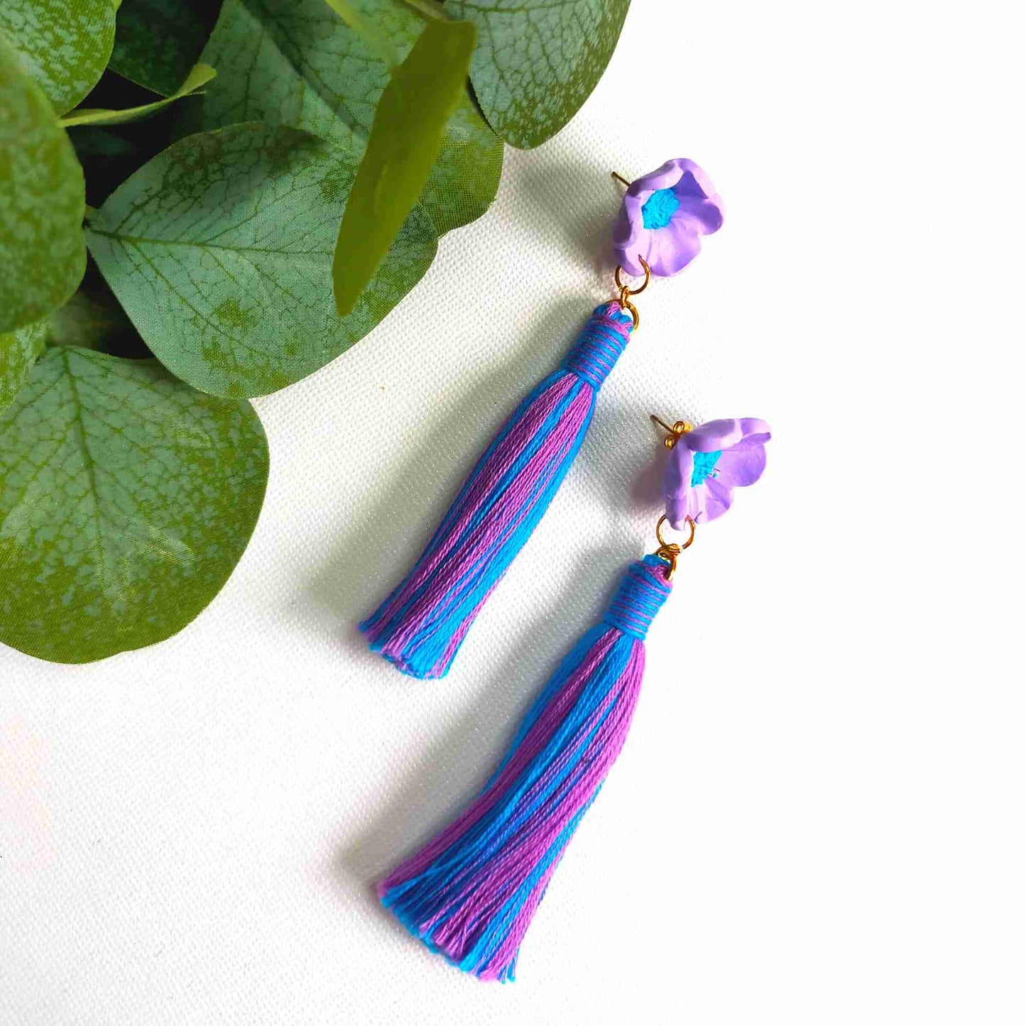 "Blossom" Purple Blue Mix Flower Polymer Clay Tassel