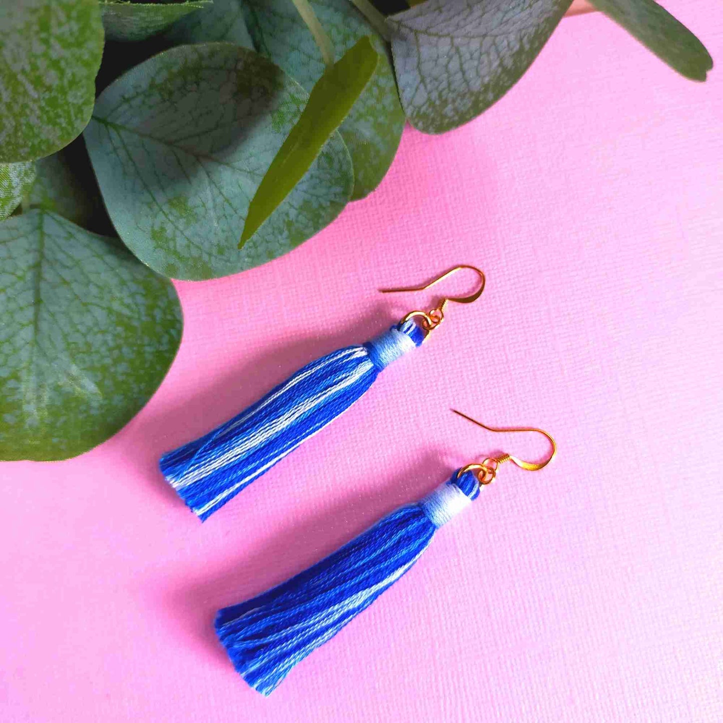 "Cora" Blue Ombre Cotton Macrame Fringe Tassel Earrings