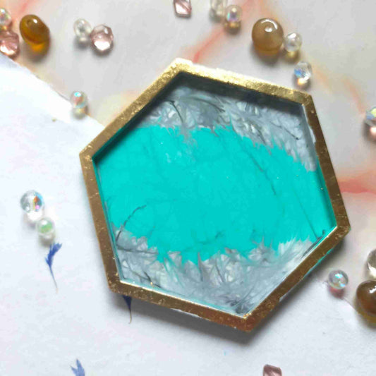 Jewellery Trinket Tray Jesmonite Jade Marble & Gold Leaf Hexagon
