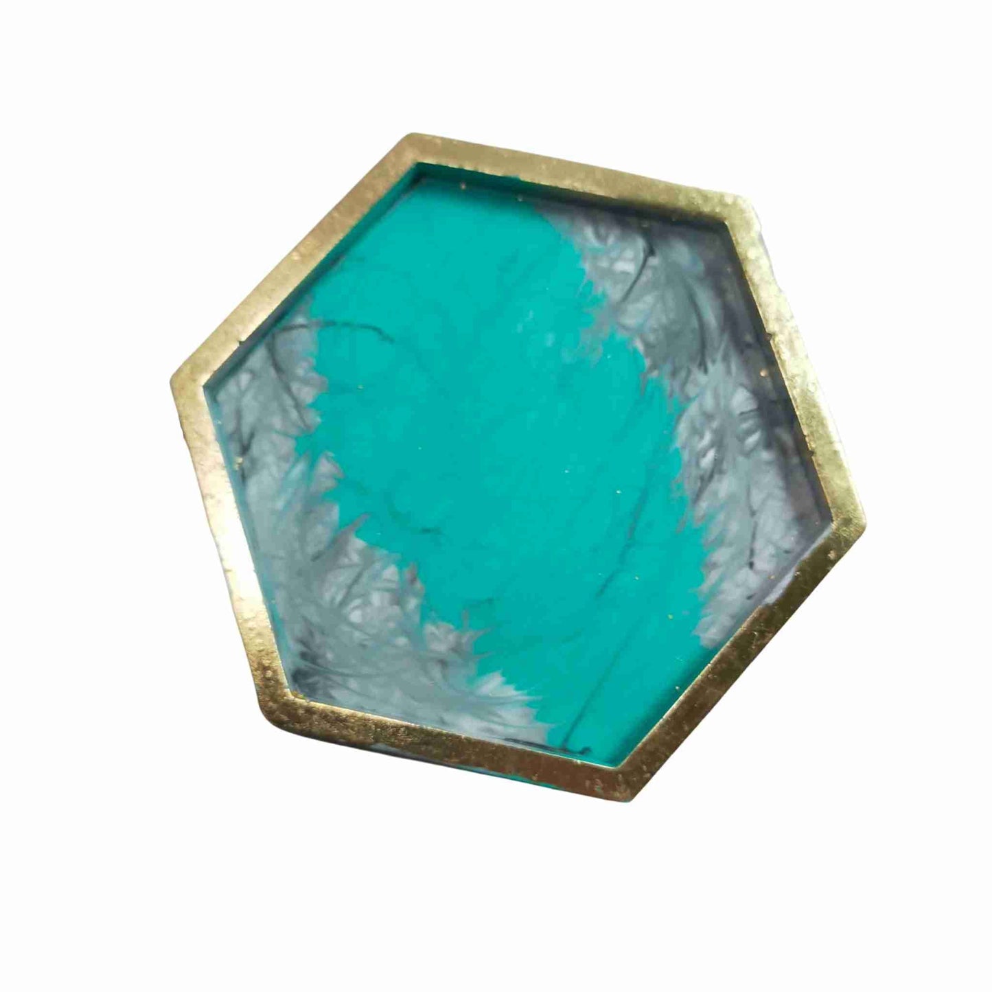 Jewellery Trinket Tray Jesmonite Jade Marble & Gold Leaf Hexagon