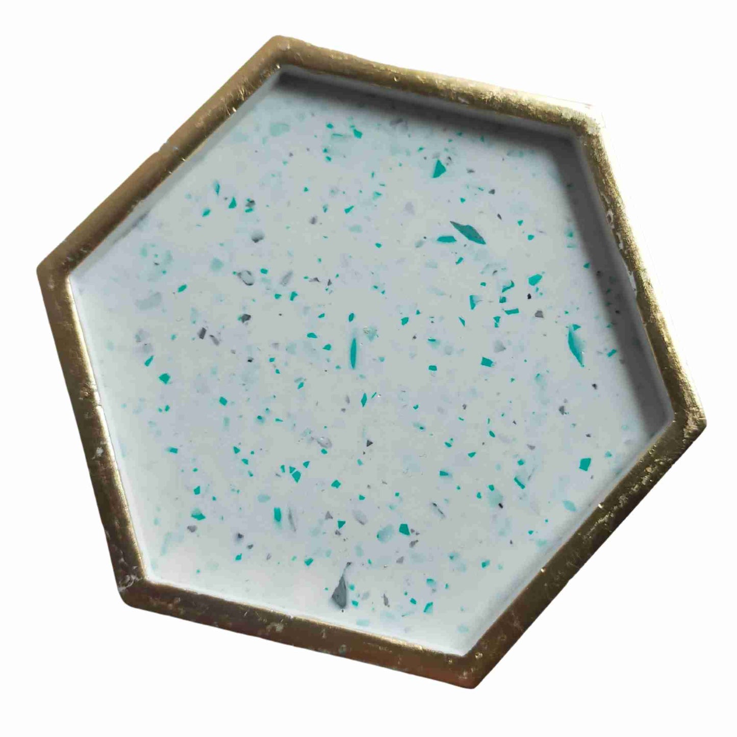 "Flint" Terrazzo & Gold Leaf Hexagon Jewellery Trinket Tray