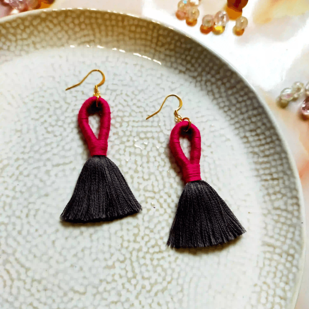 Loop Tassel Earrings in a Pink & Grey Mix