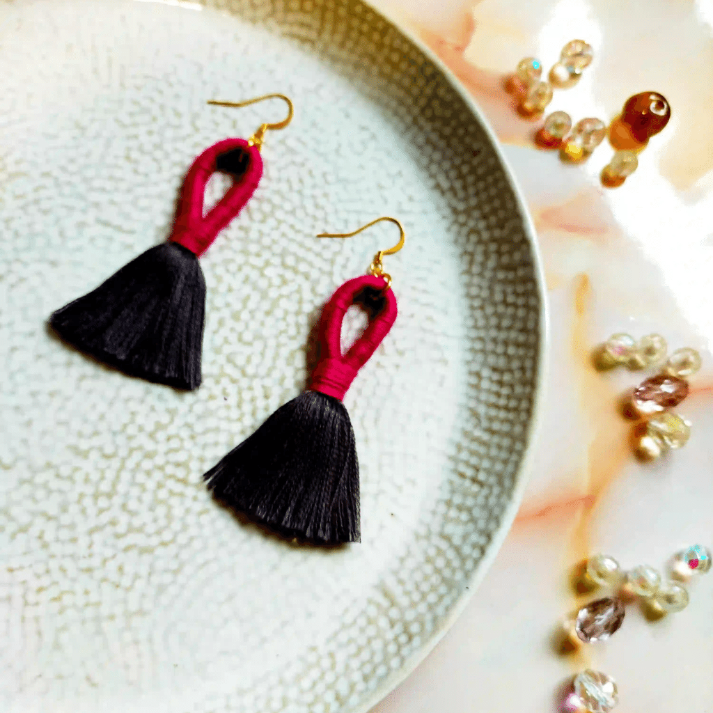 Loop Tassel Earrings in a Pink & Grey Mix