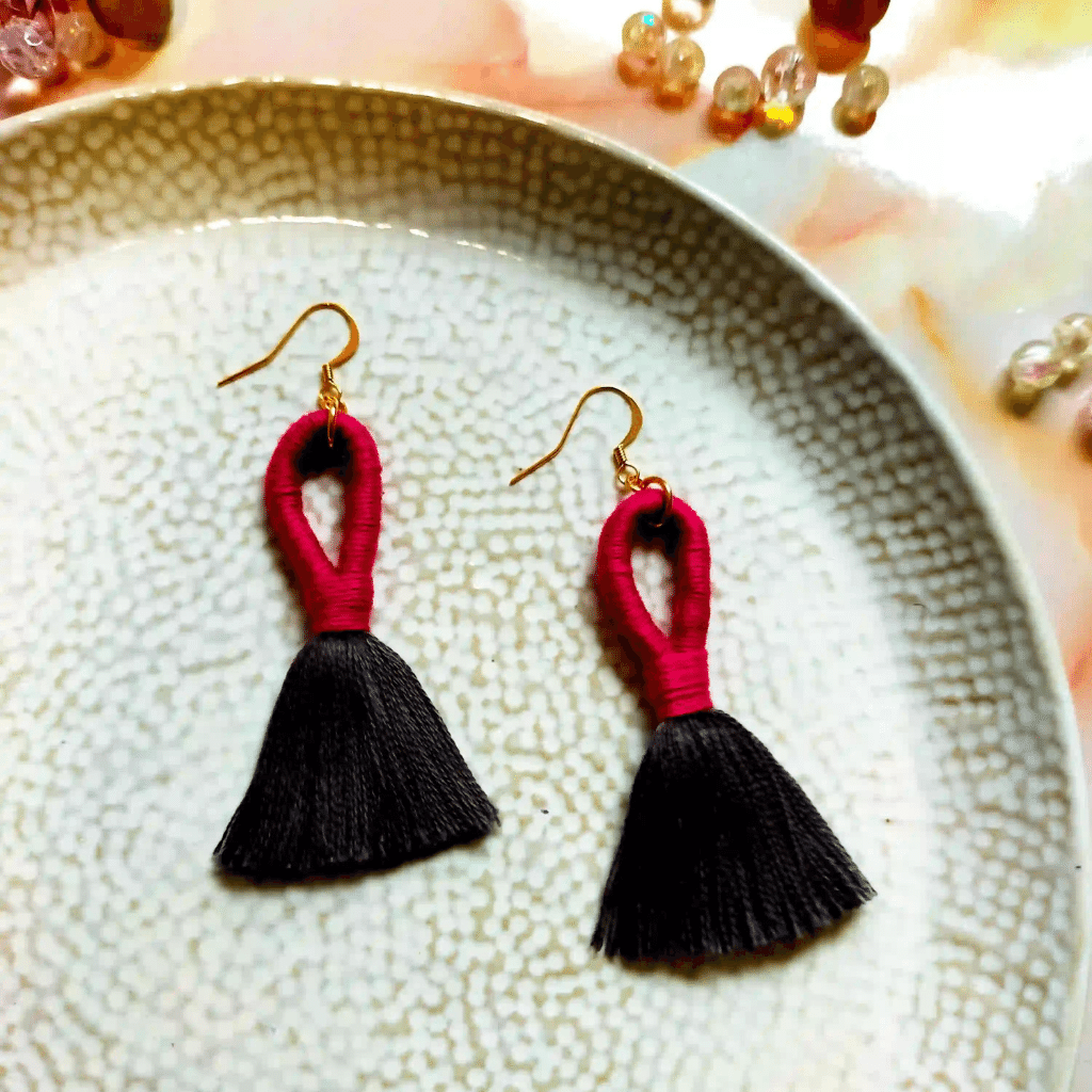 Loop Tassel Earrings in a Pink & Grey Mix