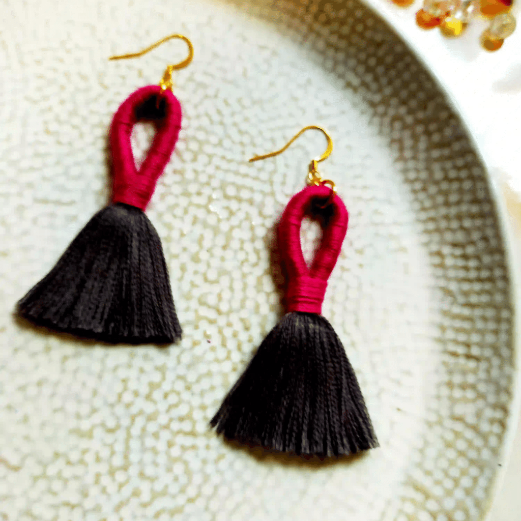 Loop Tassel Earrings in a Pink & Grey Mix