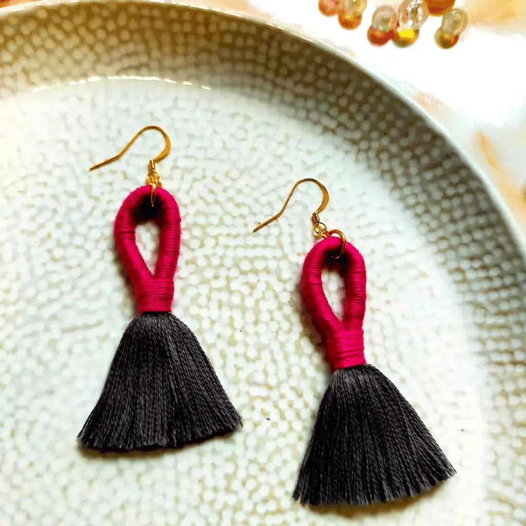 Loop Tassel Earrings in a Pink & Grey Mix
