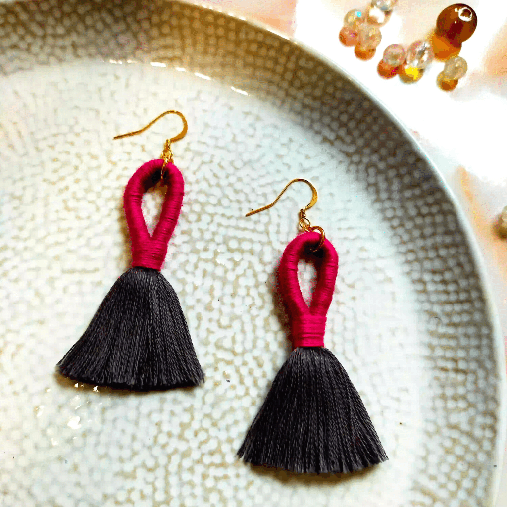 Loop Tassel Earrings in a Pink & Grey Mix