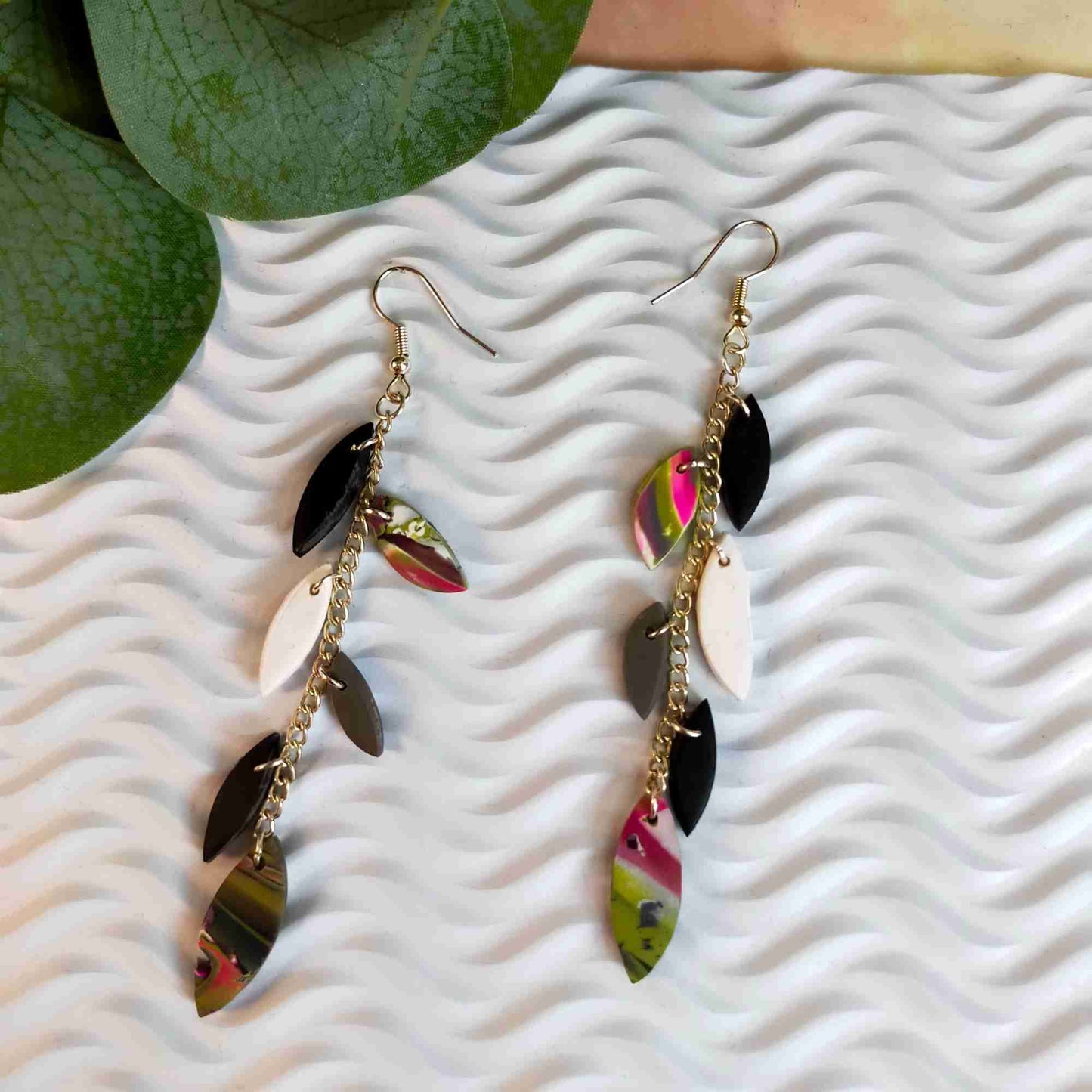 "Leah" No Waste Polymer Clay Chain Drop Earrings